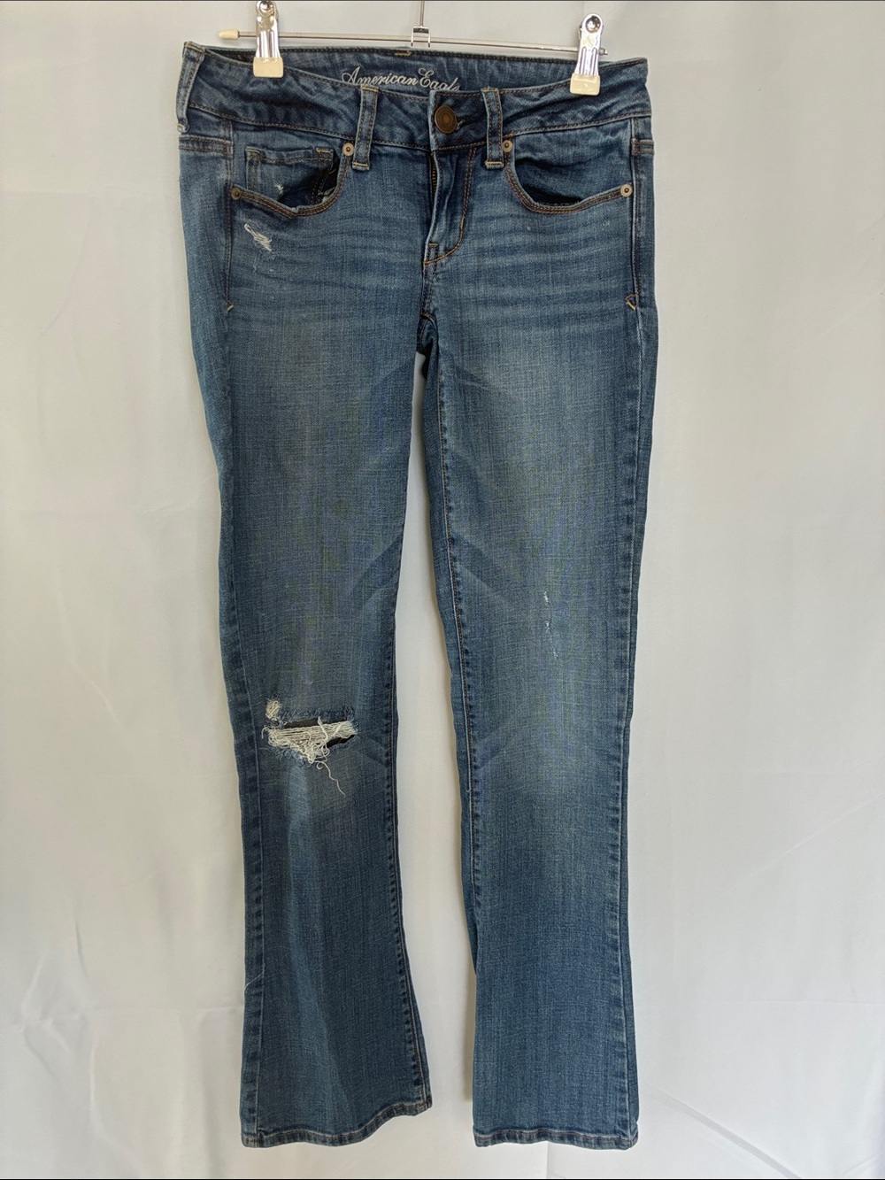 American Eagle Outfitters Blue Distressed Flare Jeans